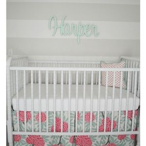Caitlin Wilson mint & coral crib skirt set